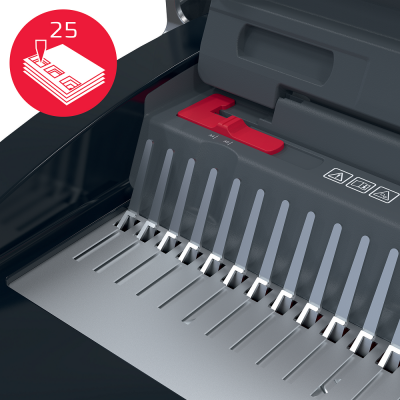 Masina de indosariat GBC CombBind CB25, manuala, cu spire de plastic, A4, 25/390 coli, negru-argintiu